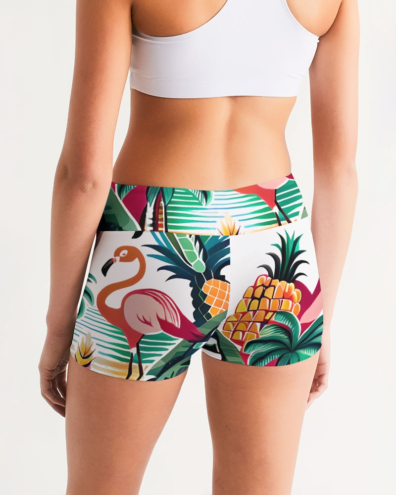Tropical Paradise Women's Mid-Rise Yoga Shorts