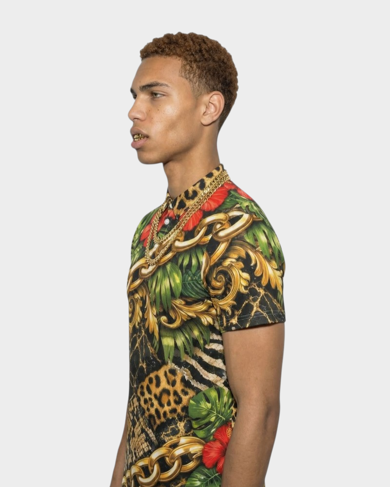 Urban Jungle Men's All-Over Print Slim Fit Short Sleeve Polo
