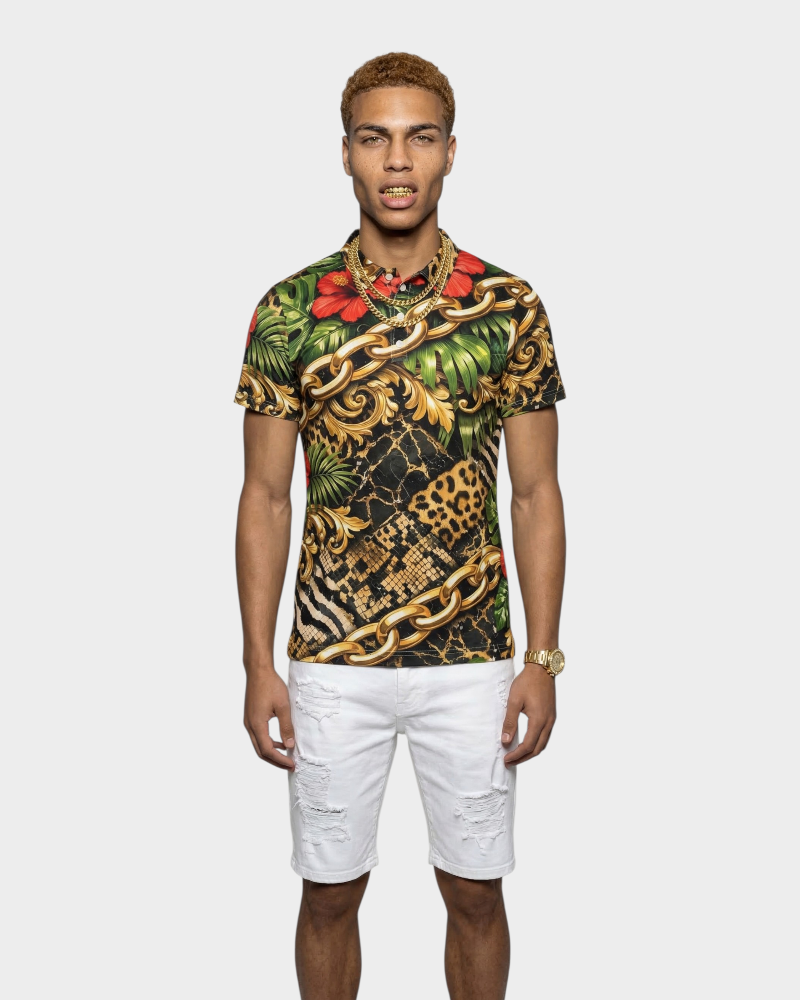 Urban Jungle Men's All-Over Print Slim Fit Short Sleeve Polo