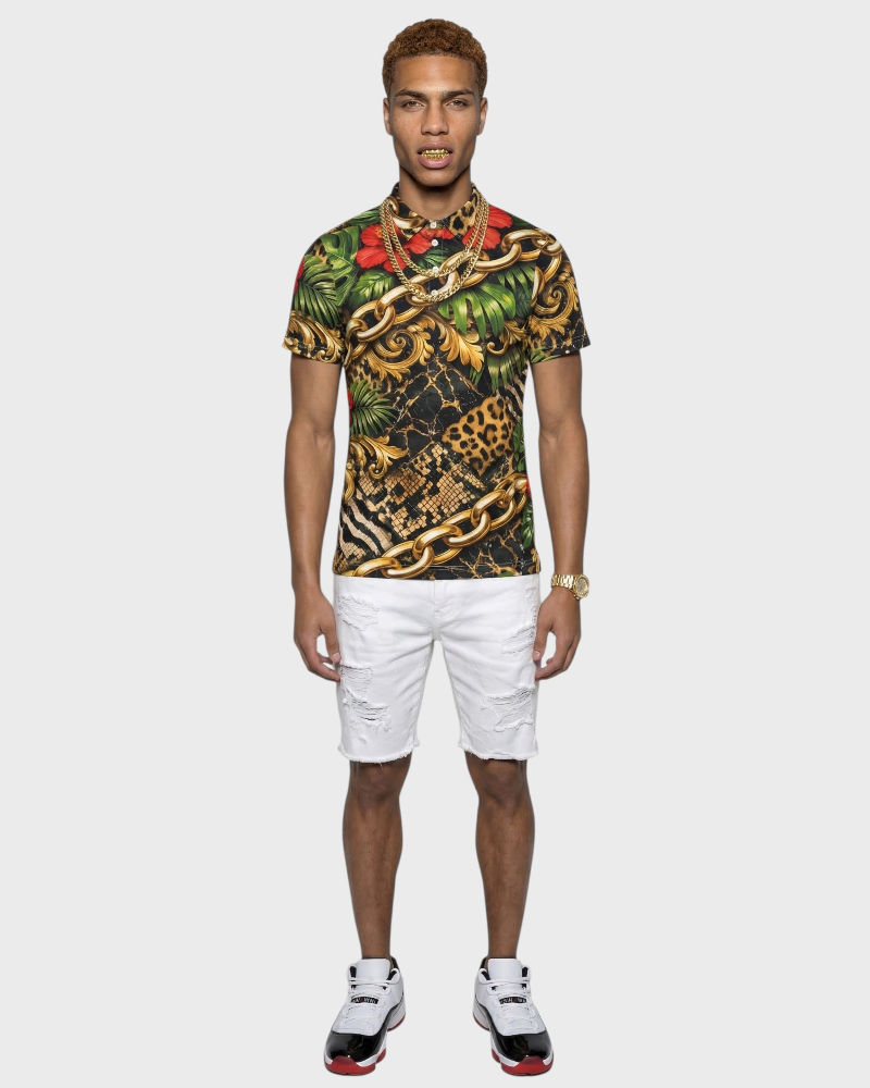 Urban Jungle Men's All-Over Print Slim Fit Short Sleeve Polo