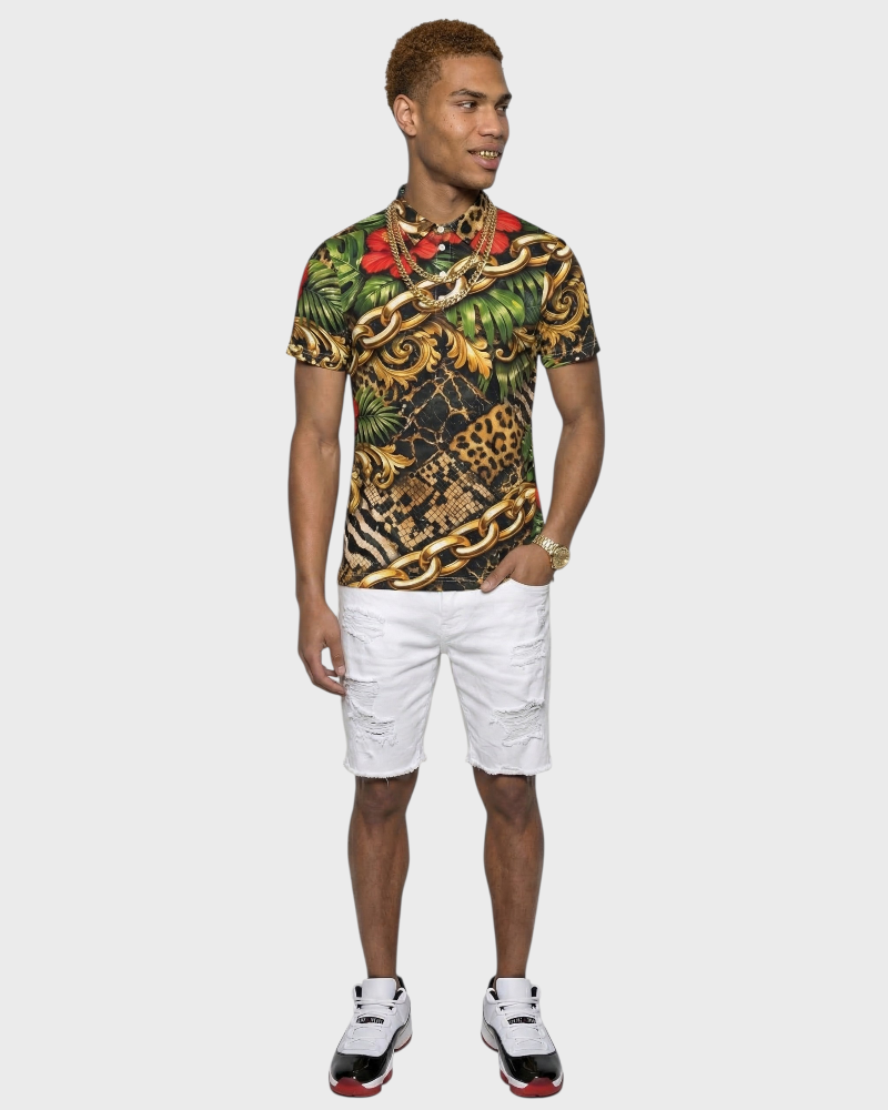 Urban Jungle Men's All-Over Print Slim Fit Short Sleeve Polo