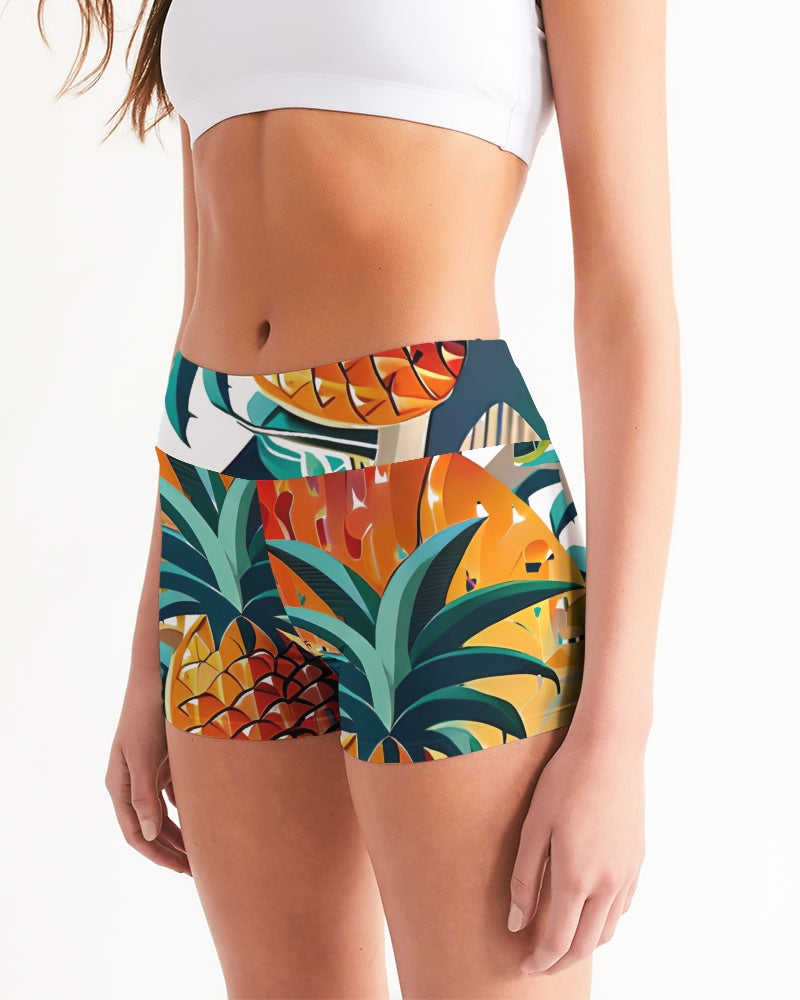 Pineapple Dripp Women's Mid-Rise Yoga Shorts