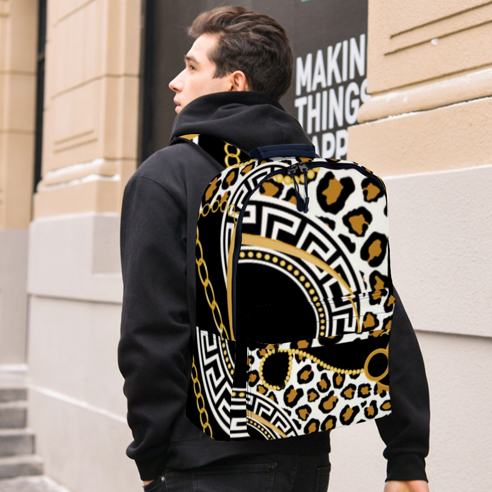 Safari Print Leather Travel Backpack