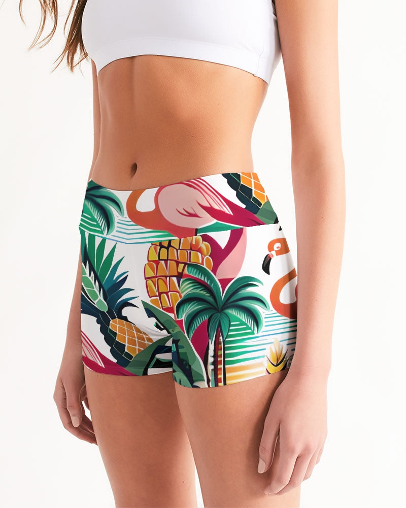 Tropical Paradise Women's Mid-Rise Yoga Shorts
