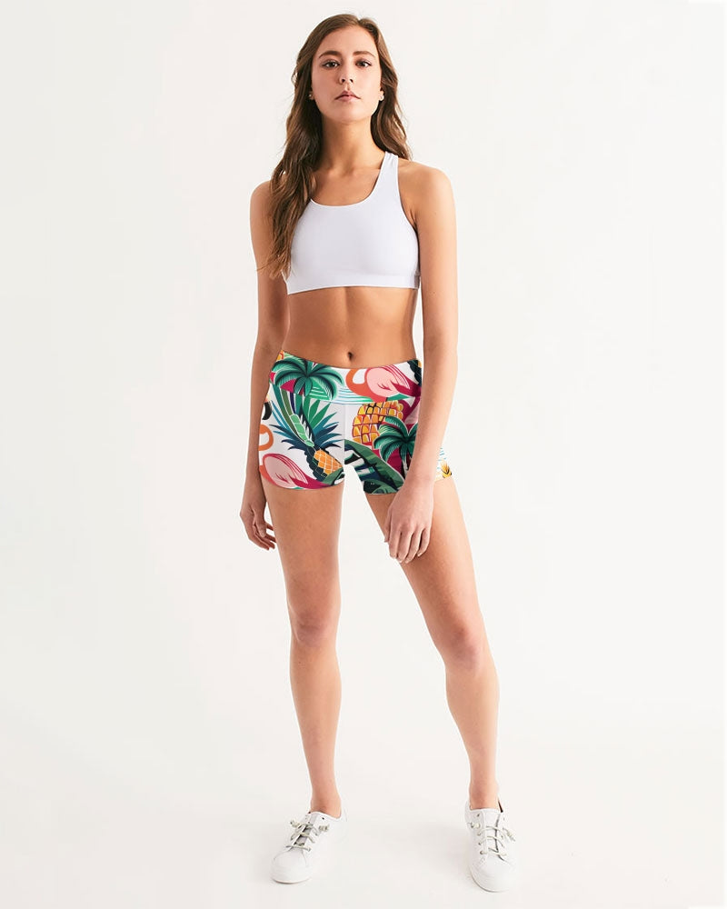 Tropical Paradise Women's Mid-Rise Yoga Shorts
