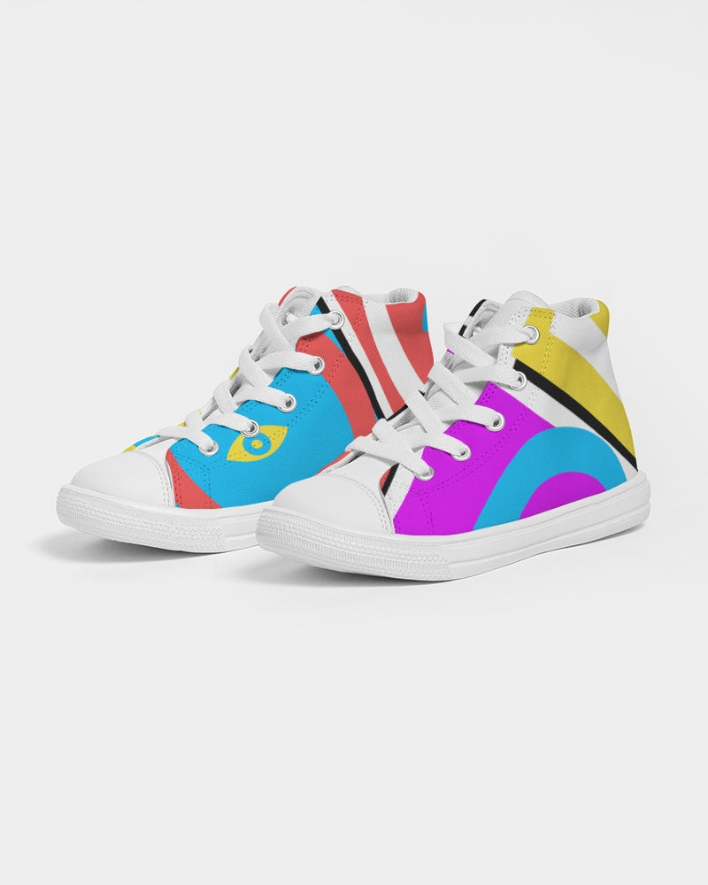 Color Block Retro Splash Kids Hightop Canvas Shoe