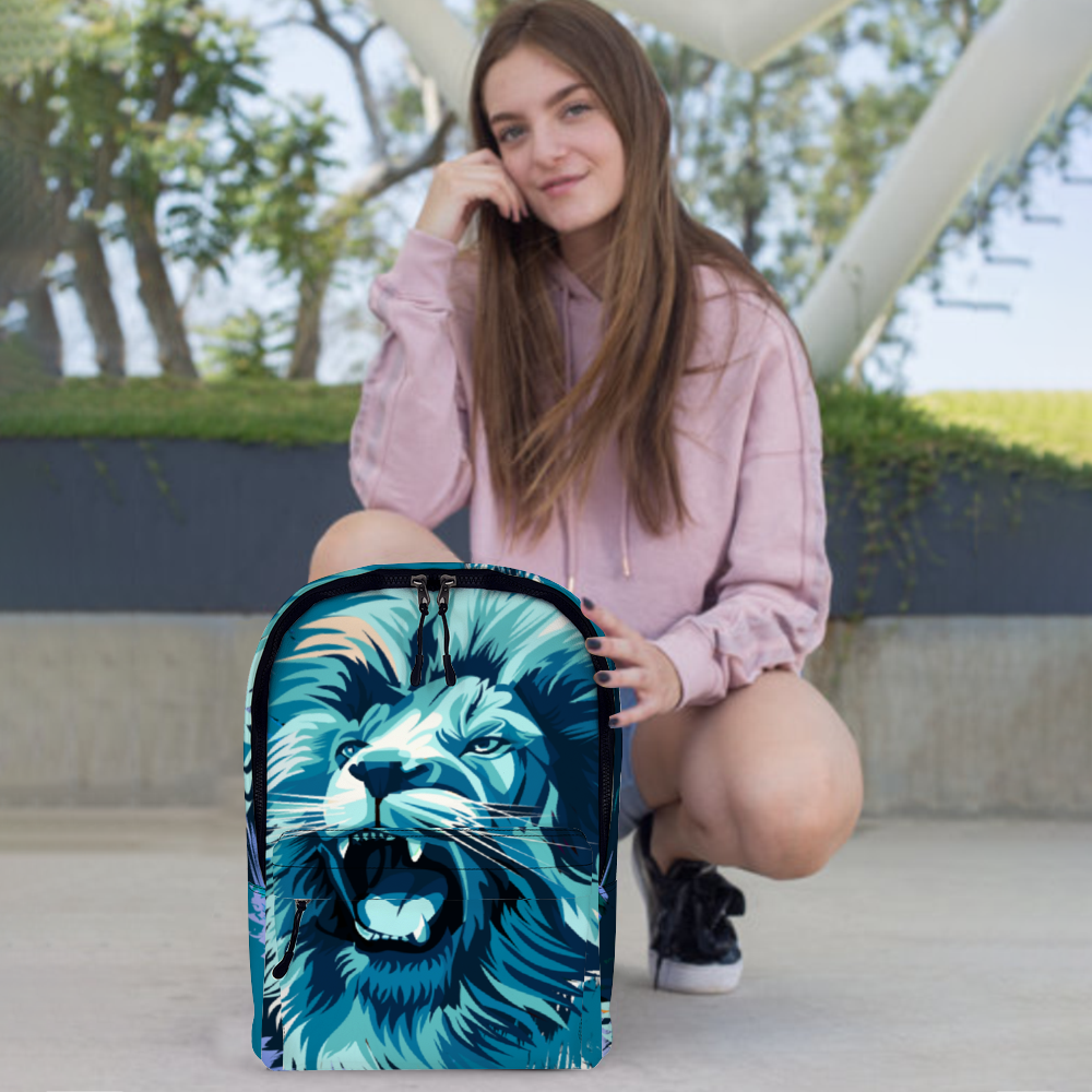 Abstract Lion Leather Travel Backpack