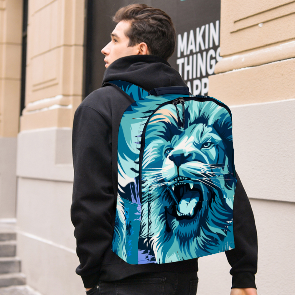 Abstract Lion Leather Travel Backpack