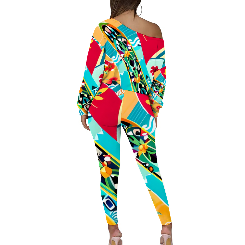 Custom Women's Two Piece Outfits Long Sleeve Zipper Top and Trousers Set