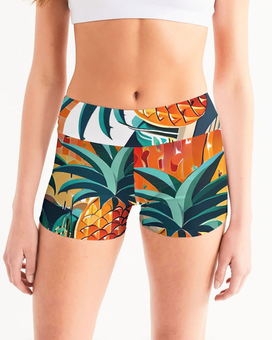 Pineapple Dripp Women's Mid-Rise Yoga Shorts