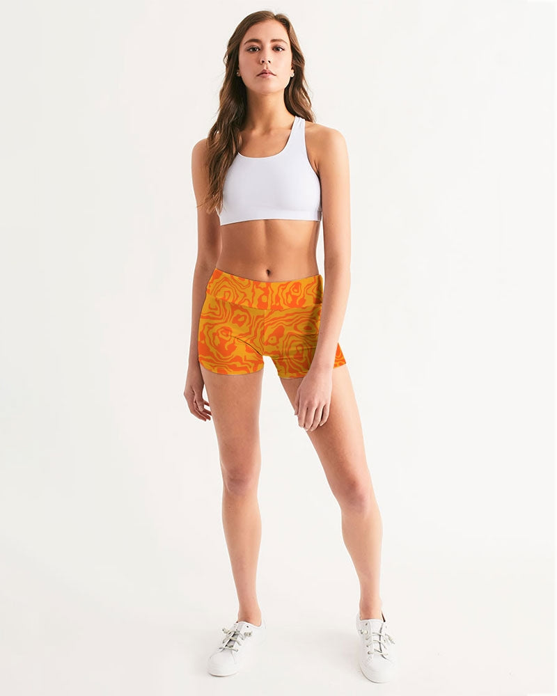 Orange Slush Women's Mid-Rise Yoga Shorts