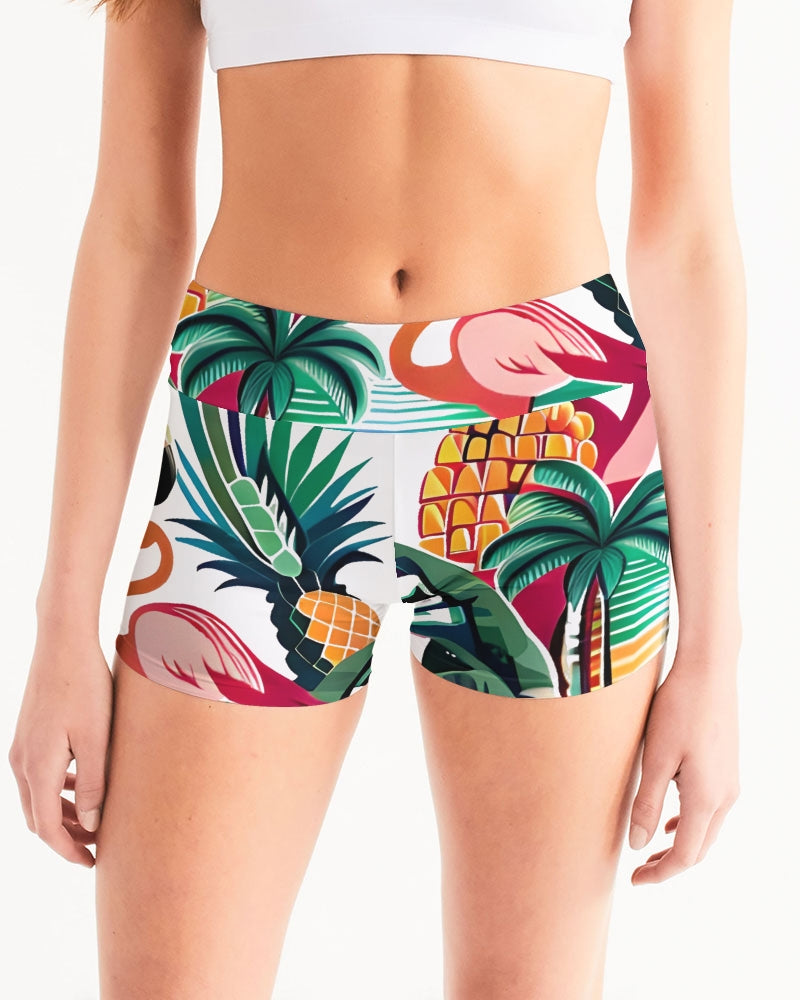 Tropical Paradise Women's Mid-Rise Yoga Shorts