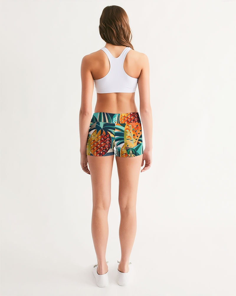 Pineapple Dripp Women's Mid-Rise Yoga Shorts