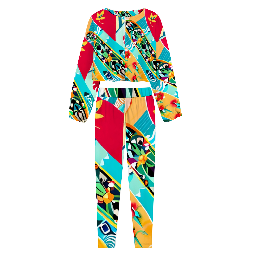 Custom Women's Two Piece Outfits Long Sleeve Zipper Top and Trousers Set