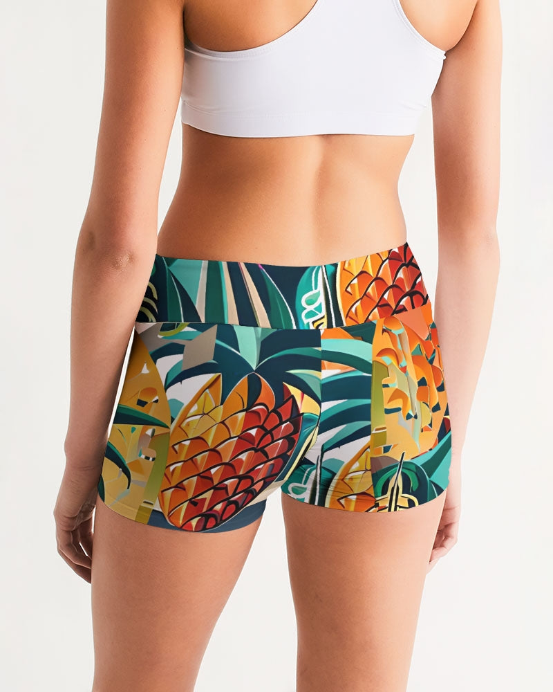 Pineapple Dripp Women's Mid-Rise Yoga Shorts